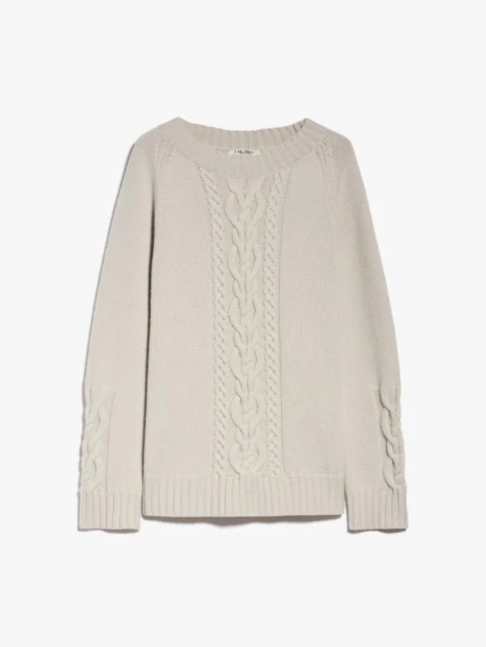 Woman Cableknit Wool And Cashmere Sweater Ecru Maxmara Knitwear And Sweatshirts Woman Cableknit Wool And Cashmere Sweater Ecru Maxmara Knitwear And Sweatshirts