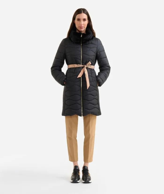 Woman Coats and Jackets Alviero Martini Iridescent Padded Nylon Jacket With Faux Fur Collar Black