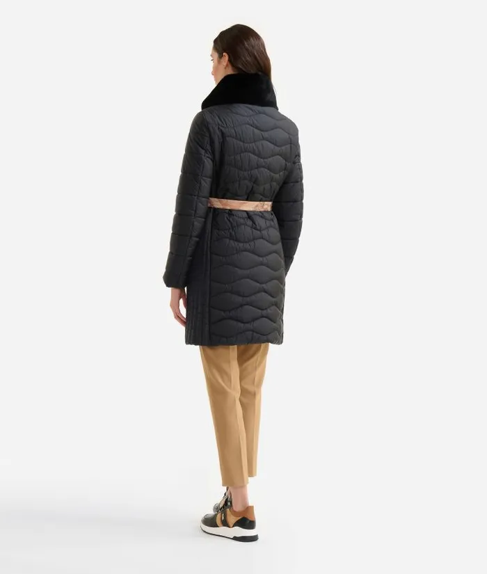 Woman Coats and Jackets Alviero Martini Iridescent Padded Nylon Jacket With Faux Fur Collar Black