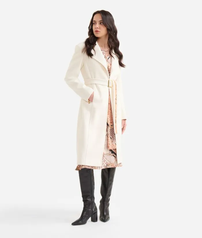 Woman Coats and Jackets Alviero Martini Long Velour Coat Wool White
