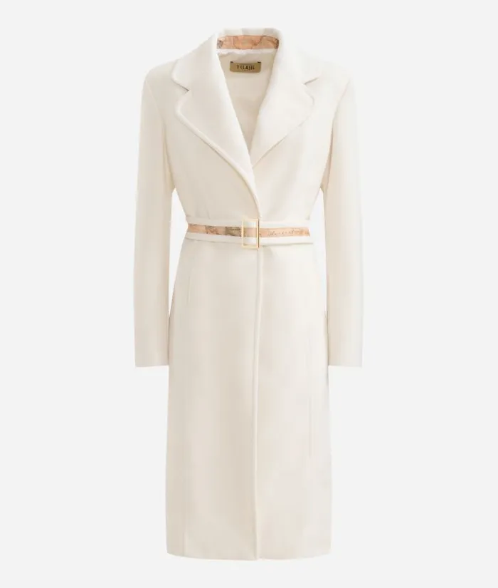 Woman Coats and Jackets Alviero Martini Long Velour Coat Wool White