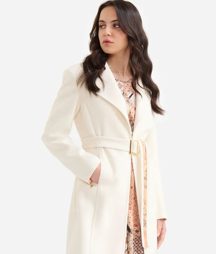 Woman Coats and Jackets Alviero Martini Long Velour Coat Wool White