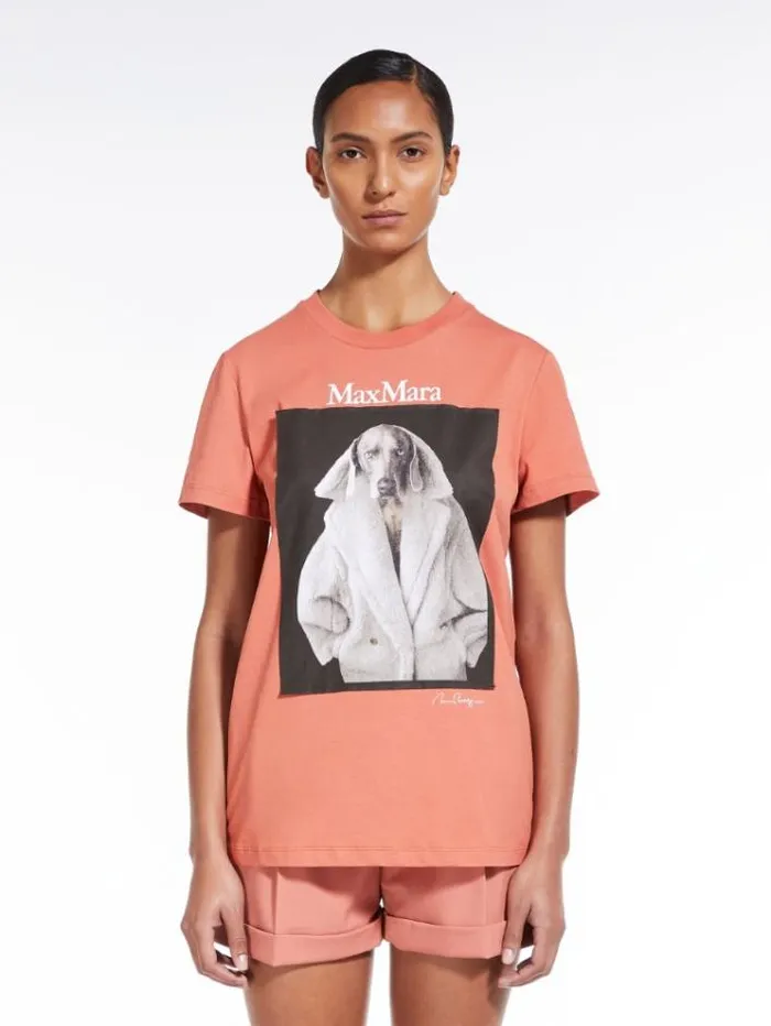 Woman Cotton Tshirt With Wegman Print Salmon Maxmara Tshirts Woman Cotton Tshirt With Wegman Print Salmon Maxmara Tshirts