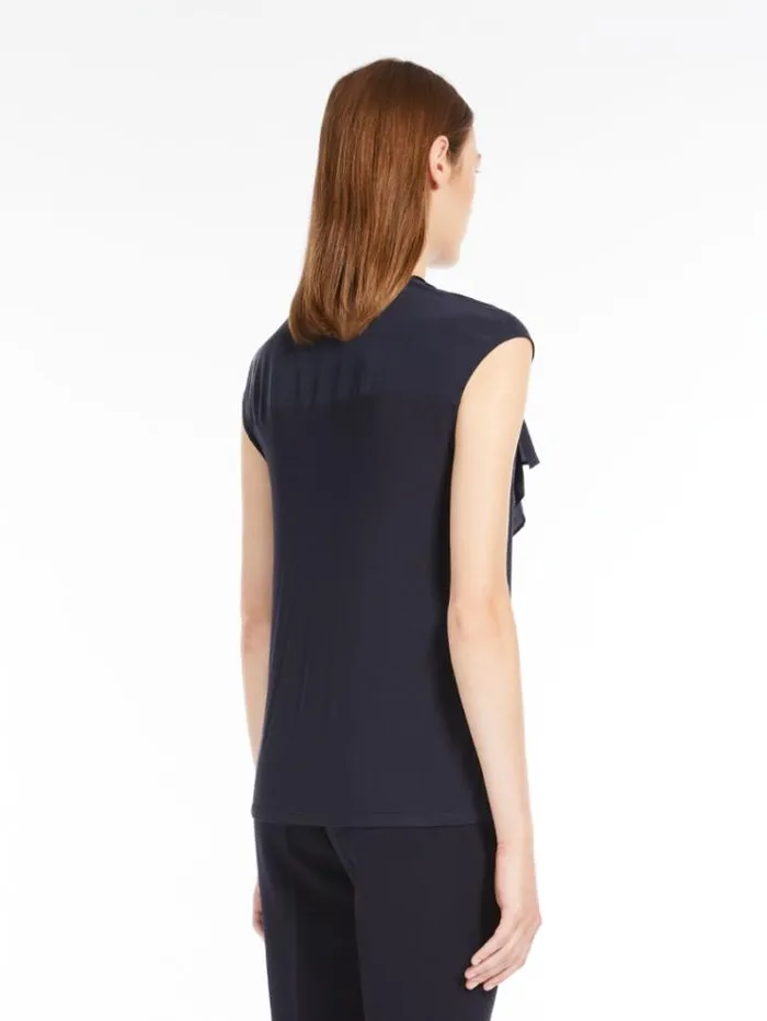 Woman Crepe De Chine Ruffle Blouse Navy Maxmara Shirts And Tops Woman Crepe De Chine Ruffle Blouse Navy Maxmara Shirts And Tops