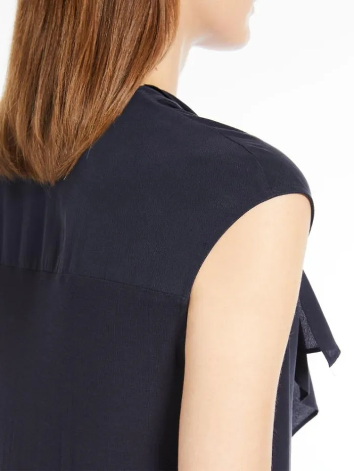 Woman Crepe De Chine Ruffle Blouse Navy Maxmara Shirts And Tops Woman Crepe De Chine Ruffle Blouse Navy Maxmara Shirts And Tops