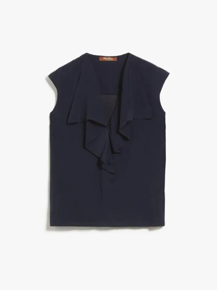 Woman Crepe De Chine Ruffle Blouse Navy Maxmara Shirts And Tops Woman Crepe De Chine Ruffle Blouse Navy Maxmara Shirts And Tops