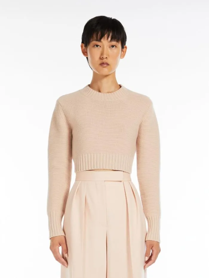 Woman Cropped Cashmere Jumper Pink Maxmara Knitwear And Sweatshirts