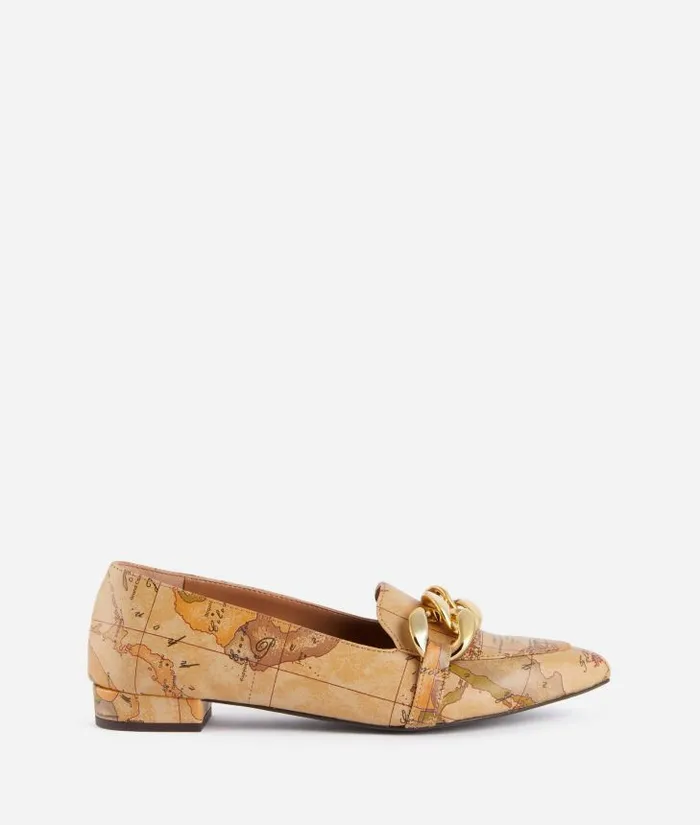 Woman Flat Shoes Alviero Martini Faux Napa Leather Pointed Toe Loafers With Maxi Chain Geo Classic Woman Flat Shoes Alviero Martini Faux Napa Leather Pointed Toe Loafers With Maxi Chain Geo Classic