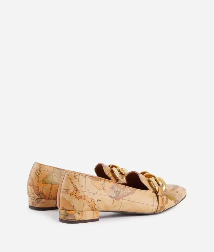 Woman Flat Shoes Alviero Martini Faux Napa Leather Pointed Toe Loafers With Maxi Chain Geo Classic