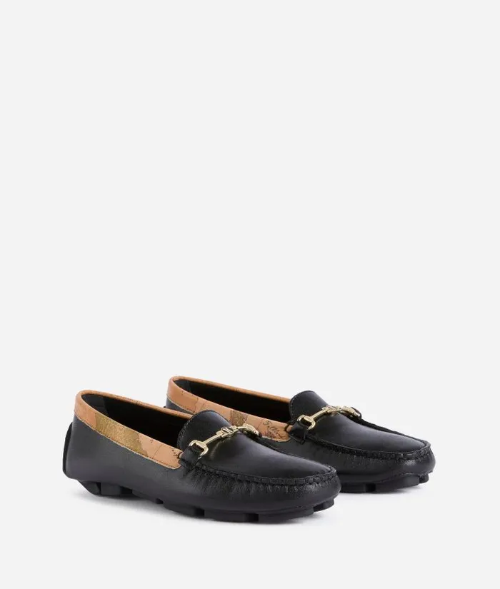 Woman Flat Shoes Alviero Martini Smooth Leather Moccasins With 1c Logo Horsebit Black