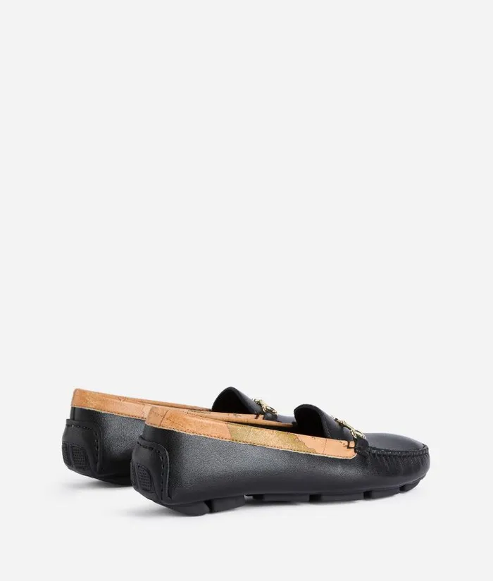 Woman Flat Shoes Alviero Martini Smooth Leather Moccasins With 1c Logo Horsebit Black