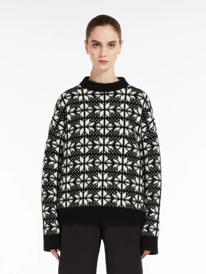 Woman Jacquard Wool Yarn Sweater Black Maxmara Knitwear And Sweatshirts