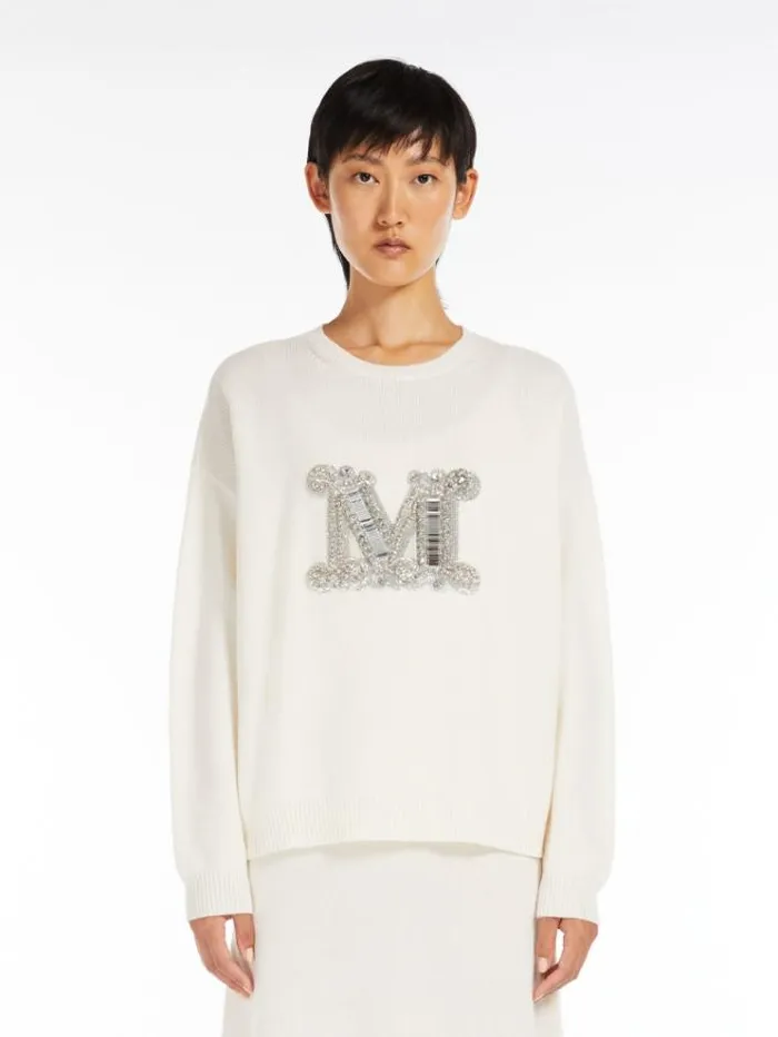 Woman Jewel Embroidered Cashmere Jumper White Maxmara Knitwear And Sweatshirts Woman Jewel Embroidered Cashmere Jumper White Maxmara Knitwear And Sweatshirts
