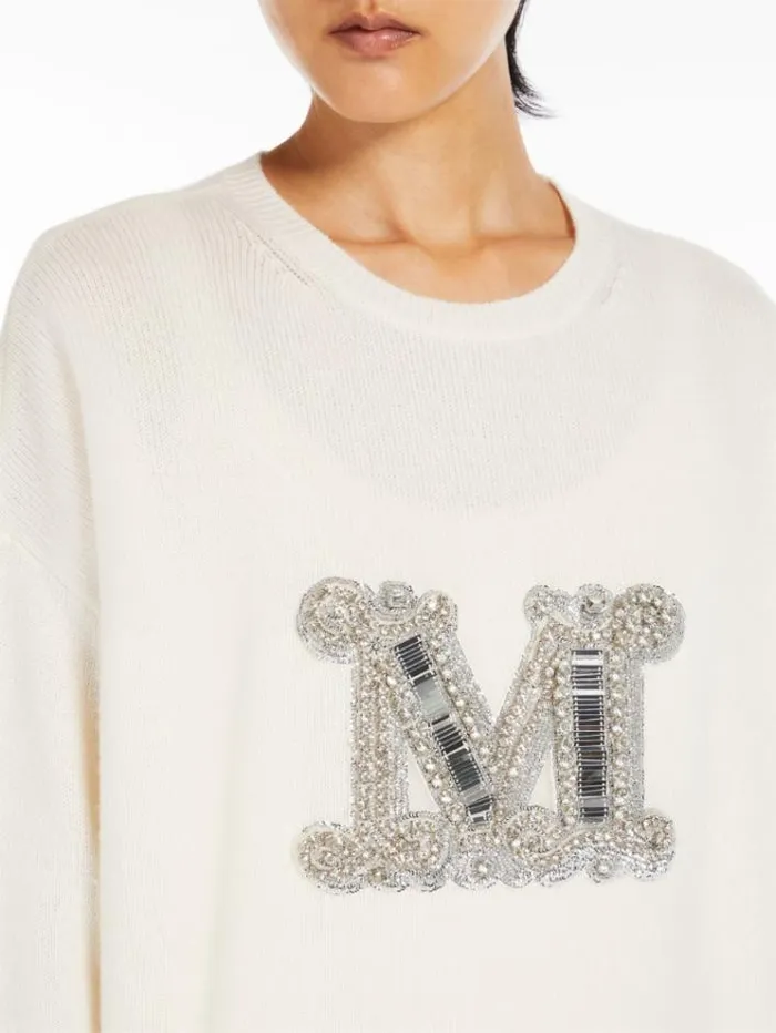 Woman Jewel Embroidered Cashmere Jumper White Maxmara Knitwear And Sweatshirts Woman Jewel Embroidered Cashmere Jumper White Maxmara Knitwear And Sweatshirts