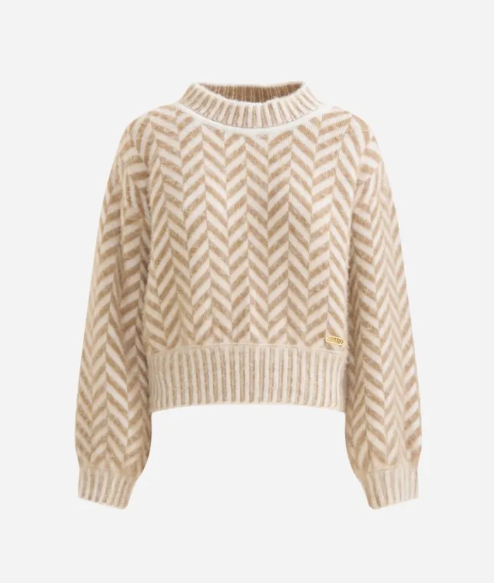 Woman Knitwears Shirts and Tops Alviero Martini WoolViscose Yarn Herringbone Sweater Camel