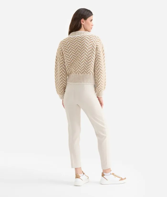 Woman Knitwears Shirts and Tops Alviero Martini WoolViscose Yarn Herringbone Sweater Camel