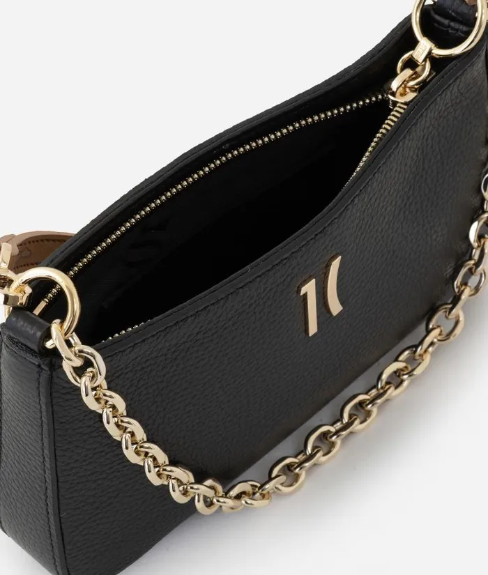 Woman Mini Bags and Pouches Alviero Martini New Moon Leather Pouch With Chain And Crossbody Strap Black