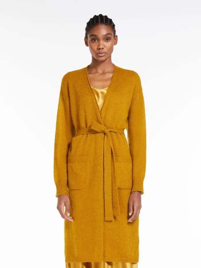 Woman Mohair Yarn Cardigan Ochre Maxmara Knitwear And Sweatshirts