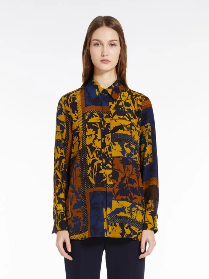 Woman Printed Crepe De Chine Shirt Navy Maxmara Shirts And Tops
