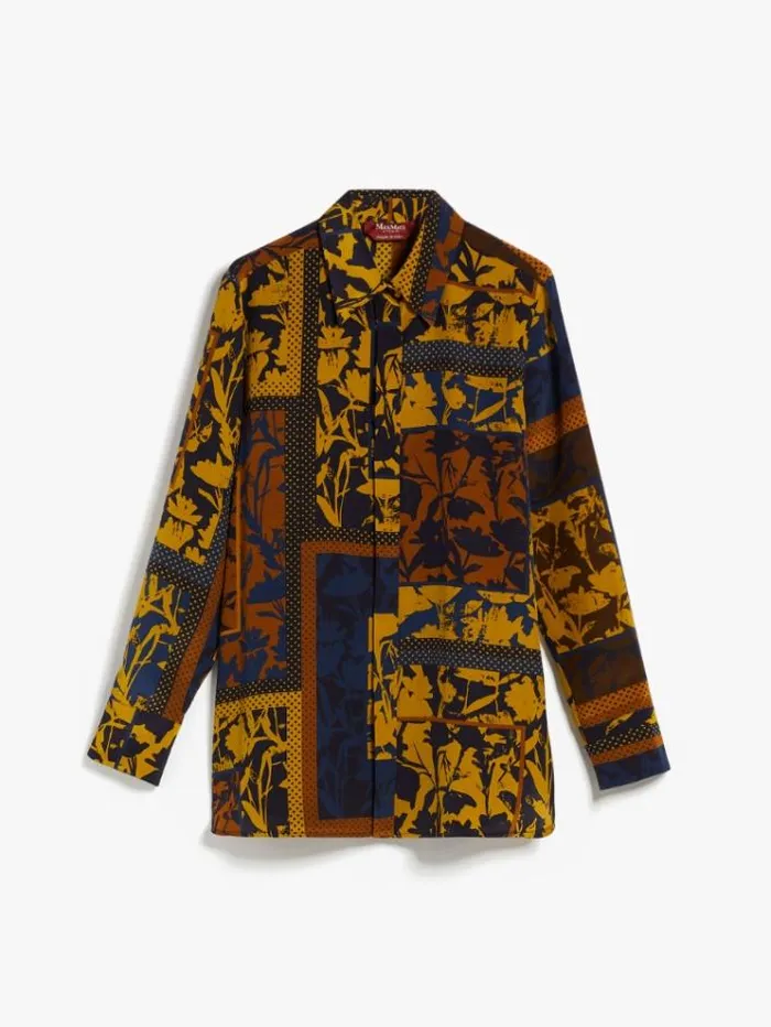 Woman Printed Crepe De Chine Shirt Navy Maxmara Shirts And Tops Woman Printed Crepe De Chine Shirt Navy Maxmara Shirts And Tops