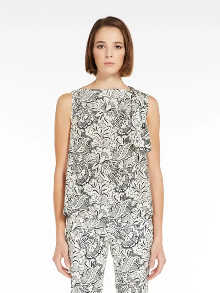 Woman Printed Silk Top Black Maxmara Shirts And Tops