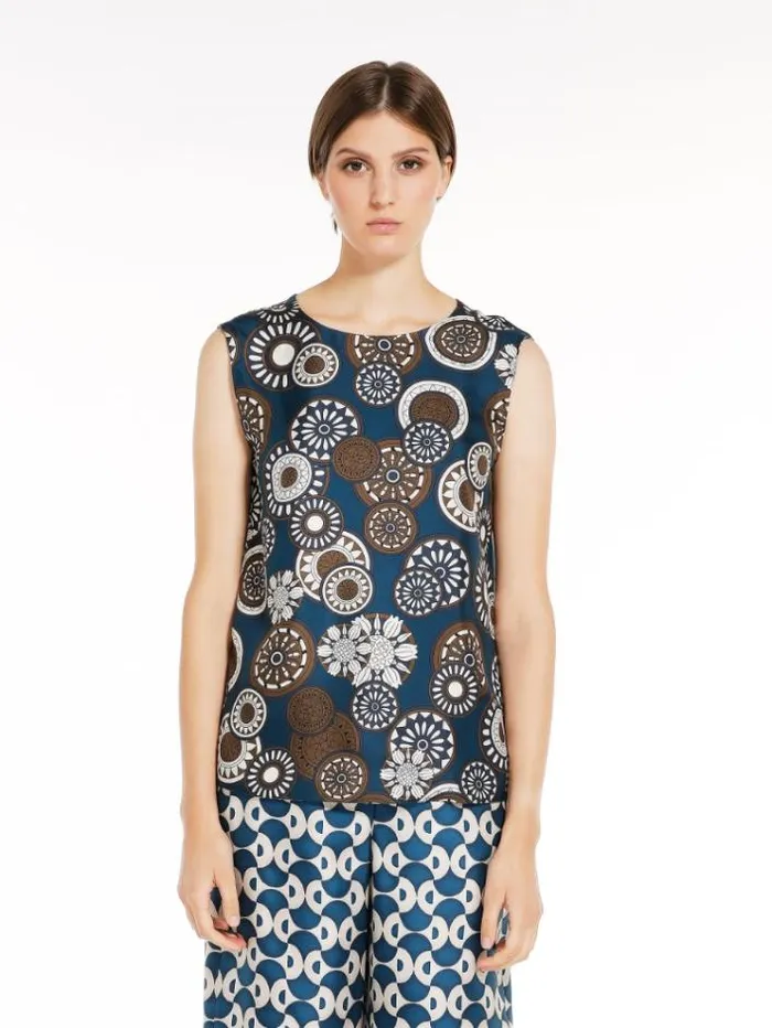 Woman Reversible Printed Silk Top Navy Maxmara Shirts And Tops