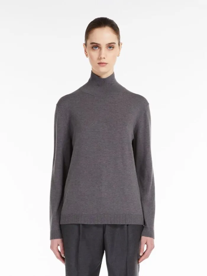 Woman Silk And Wool Yarn Sweater Dark Grey Maxmara Knitwear And Sweatshirts