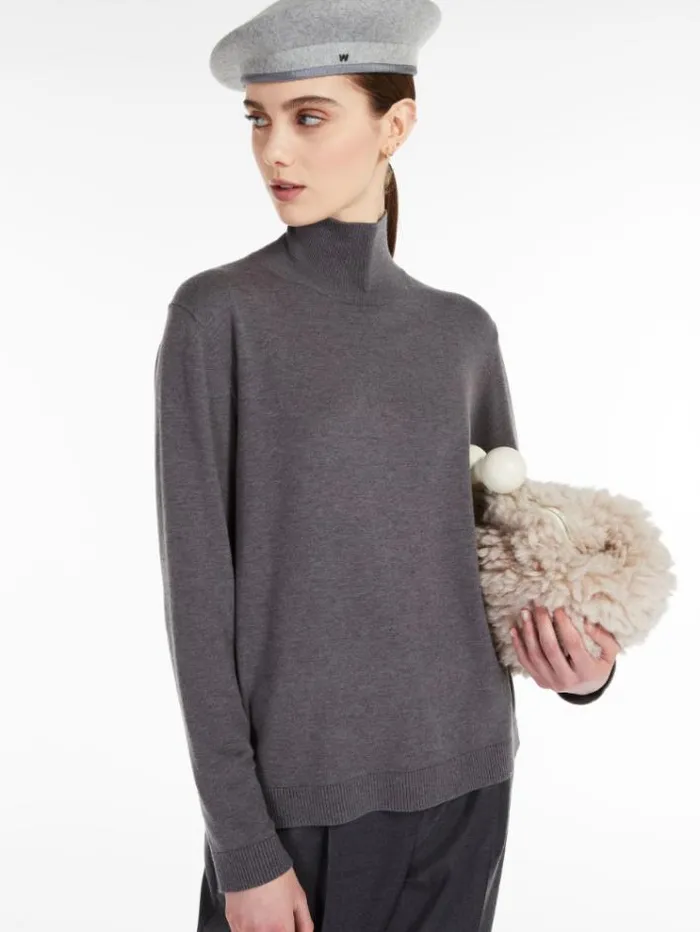 Woman Silk And Wool Yarn Sweater Dark Grey Maxmara Knitwear And Sweatshirts Woman Silk And Wool Yarn Sweater Dark Grey Maxmara Knitwear And Sweatshirts