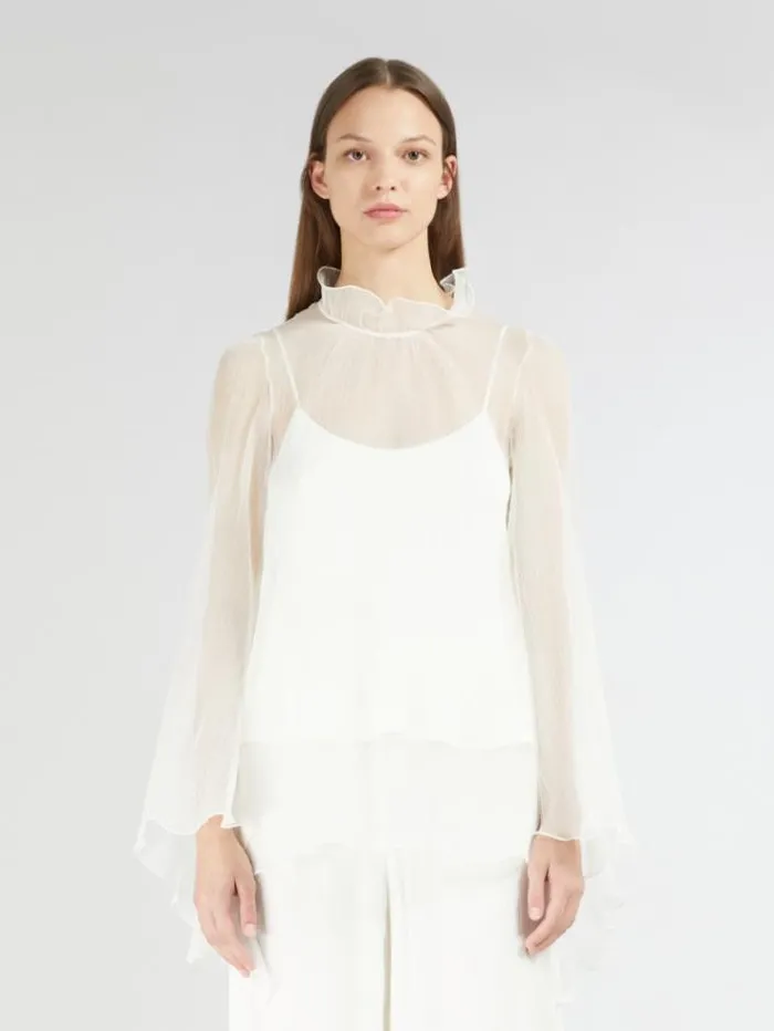 Woman Silk Crepon Blouse White Maxmara Shirts And Tops