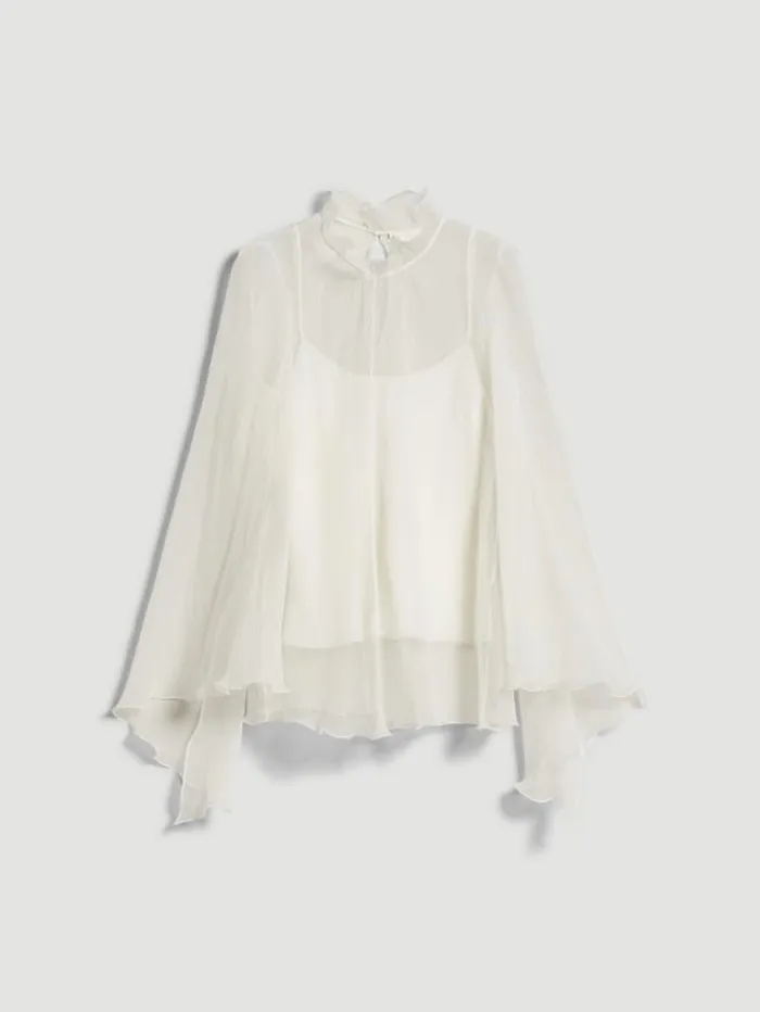 Woman Silk Crepon Blouse White Maxmara Shirts And Tops Woman Silk Crepon Blouse White Maxmara Shirts And Tops