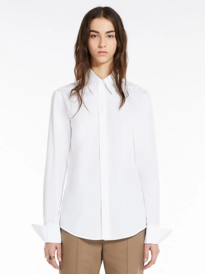 Woman Slimfit Cotton Shirt Optical White Maxmara Shirts And Tops