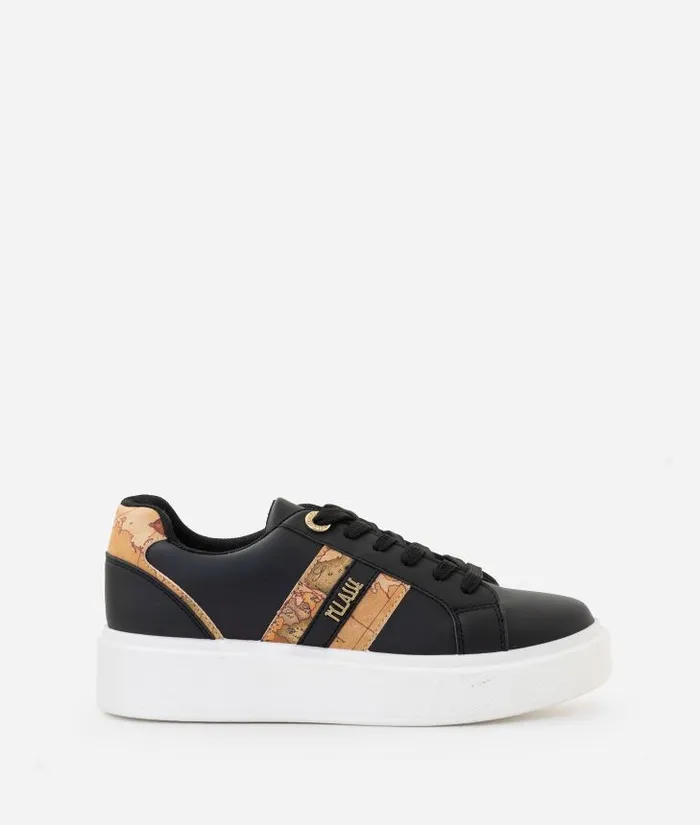 Woman Sneakers Alviero Martini Faux Napa Leather Sneakers With Logo And Geo Classic Bands Black Woman Sneakers Alviero Martini Faux Napa Leather Sneakers With Logo And Geo Classic Bands Black