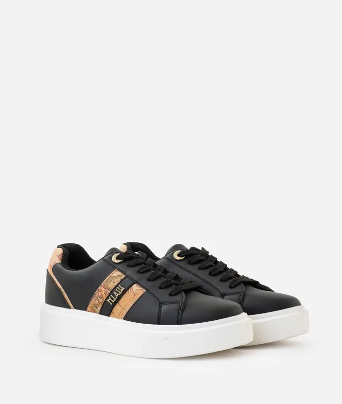 Woman Sneakers Alviero Martini Faux Napa Leather Sneakers With Logo And Geo Classic Bands Black
