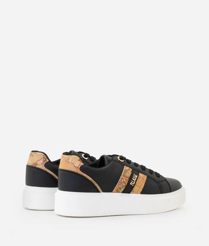 Woman Sneakers Alviero Martini Faux Napa Leather Sneakers With Logo And Geo Classic Bands Black