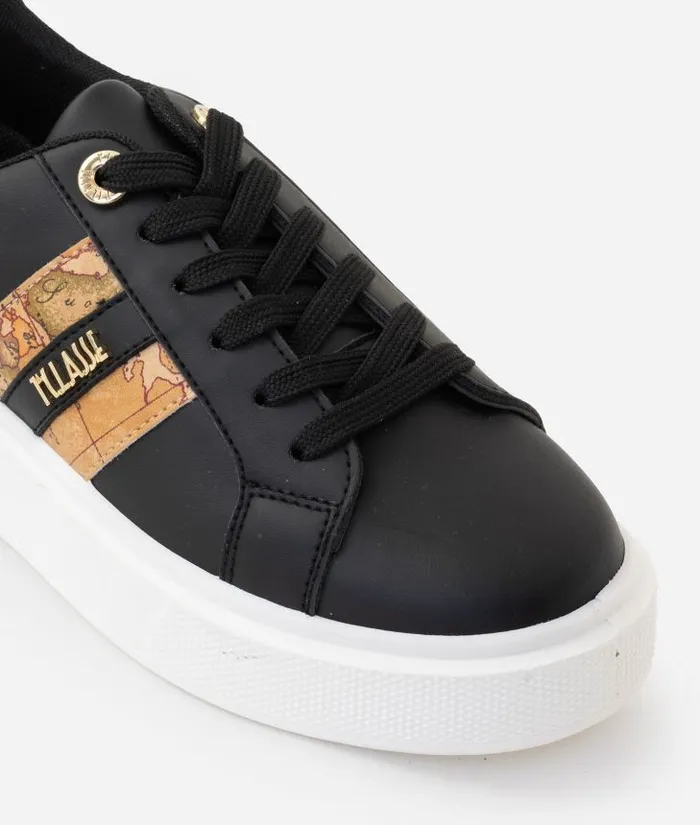 Woman Sneakers Alviero Martini Faux Napa Leather Sneakers With Logo And Geo Classic Bands Black