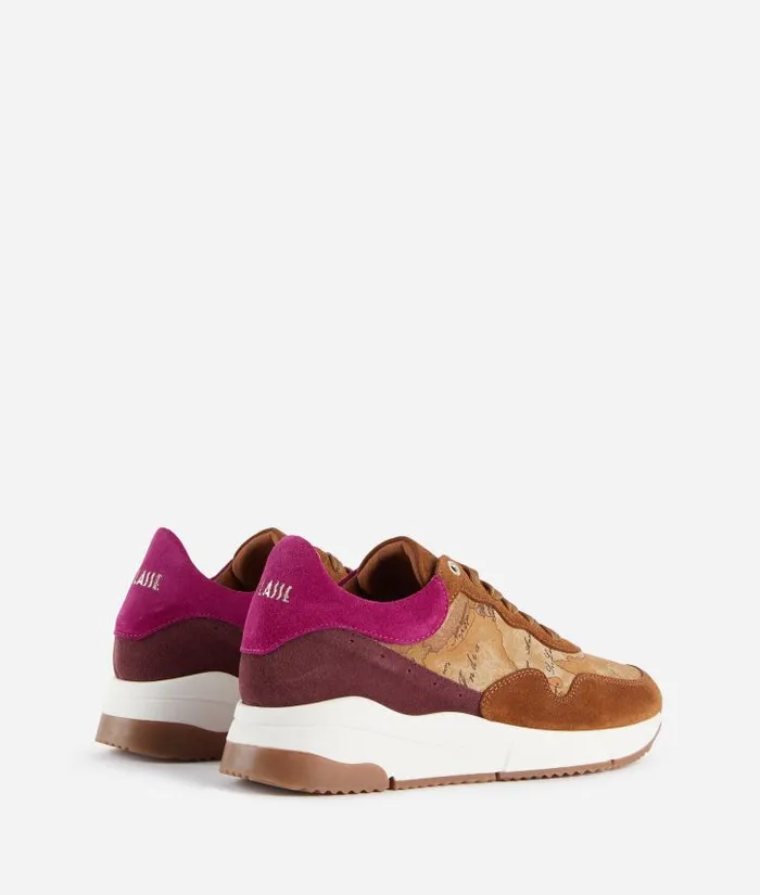 Woman Sneakers Alviero Martini Suede And Geo Classic Print Faux Nubuck Running Shoes Leather Brown