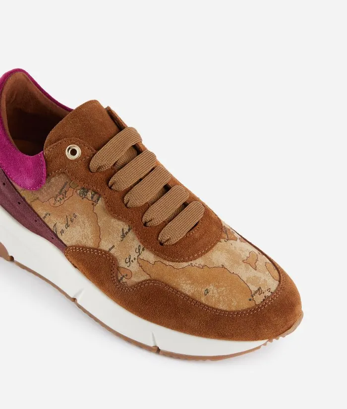 Woman Sneakers Alviero Martini Suede And Geo Classic Print Faux Nubuck Running Shoes Leather Brown