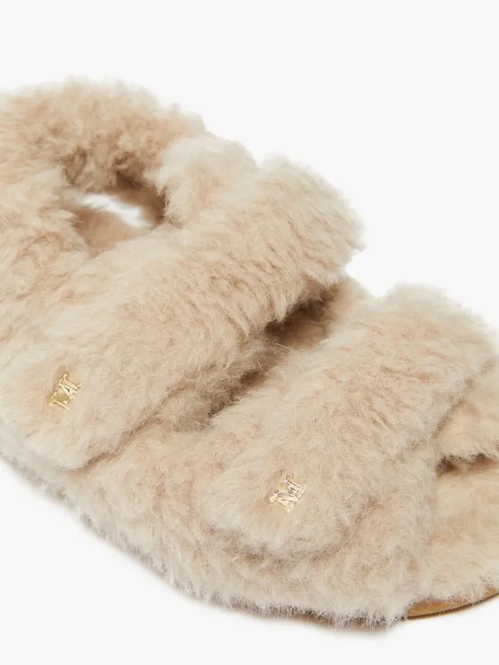 Woman Teddy Fabric Sandals Sand Maxmara Flat Shoes Woman Teddy Fabric Sandals Sand Maxmara Flat Shoes