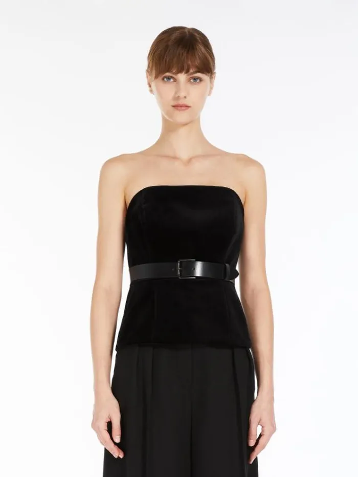 Woman Velvet Bustier Black Maxmara Shirts And Tops