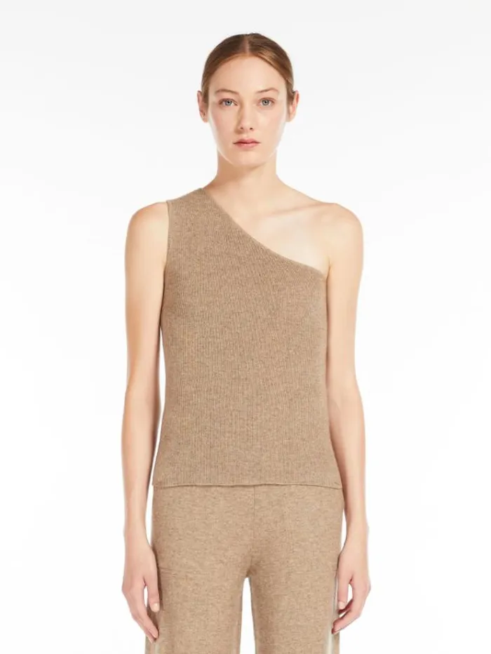 Woman Wool And Cashmere Oneshoulder Top Sand Maxmara Knitwear And Sweatshirts Woman Wool And Cashmere Oneshoulder Top Sand Maxmara Knitwear And Sweatshirts