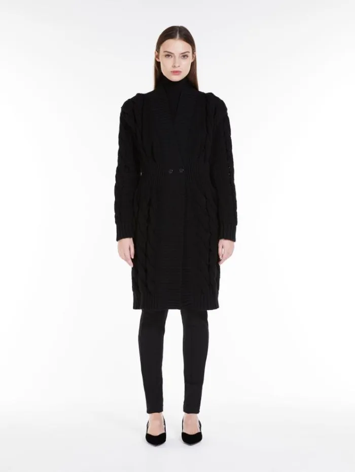 Woman Wool Cordonnet Cardigan Black Maxmara Knitwear And Sweatshirts