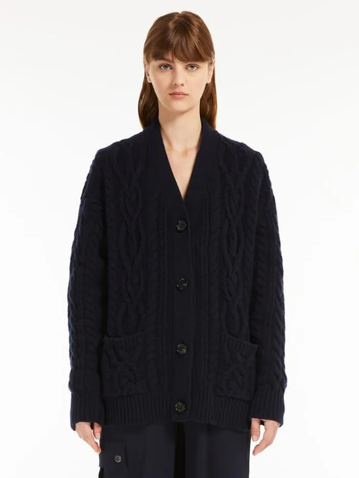 Woman Wool Yarn Cardigan Navy Maxmara Knitwear And Sweatshirts