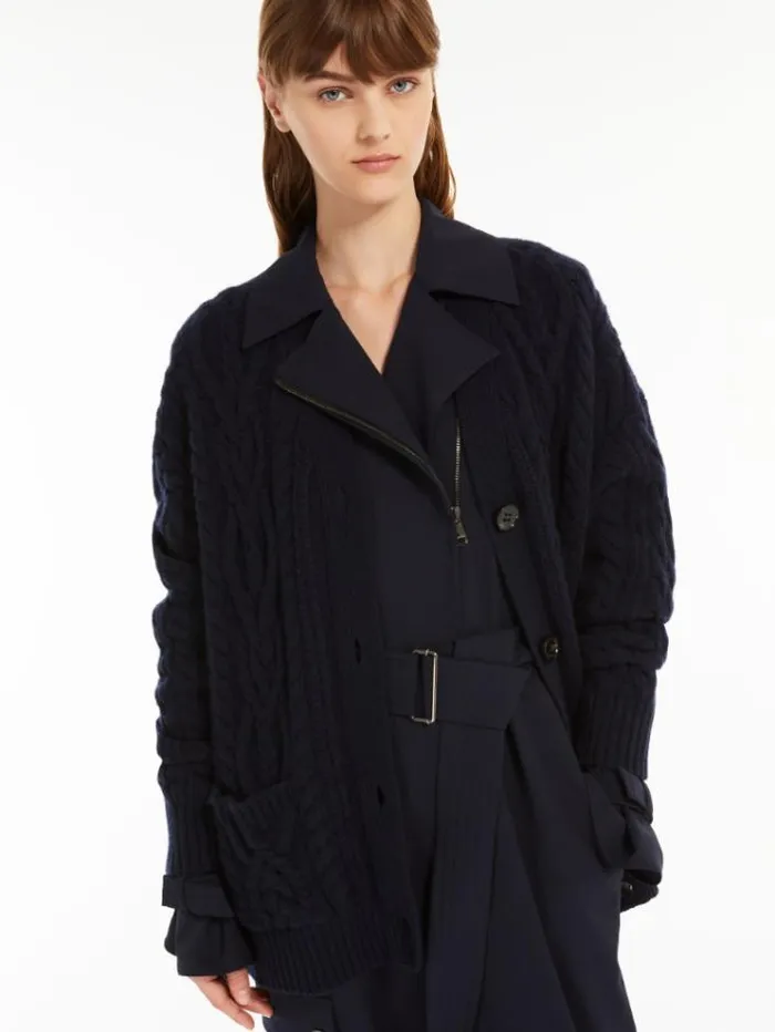 Woman Wool Yarn Cardigan Navy Maxmara Knitwear And Sweatshirts Woman Wool Yarn Cardigan Navy Maxmara Knitwear And Sweatshirts