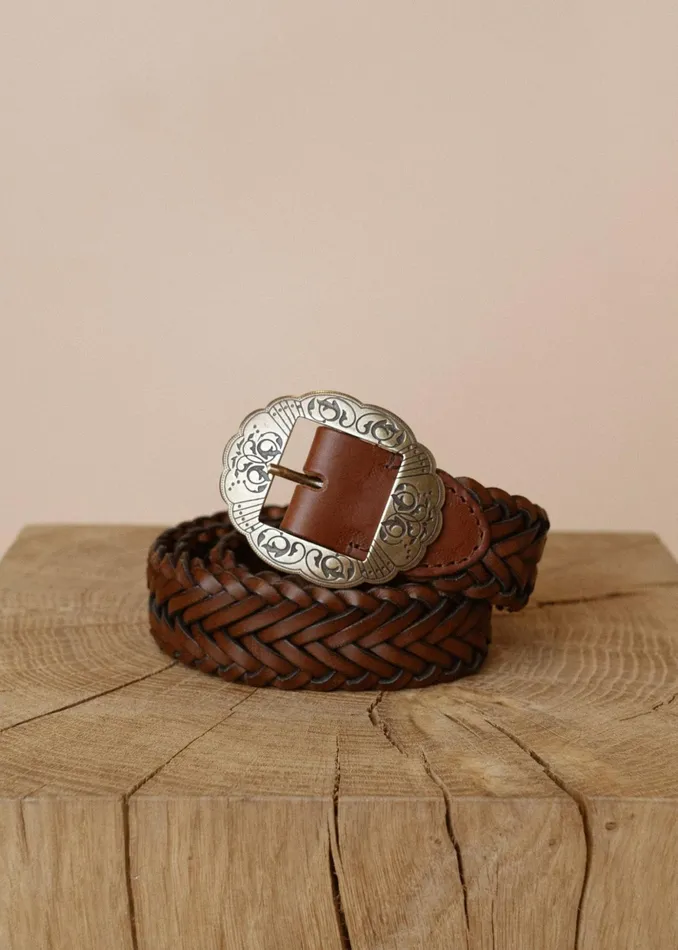 Women Accessories MOS MOSH MMBraided Leather Belt Cognac