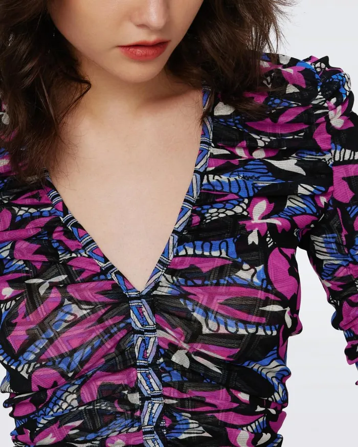 Women Amal Reversible Mesh Top Fishnet Floral And Stadium Geo Purple DVF Tops