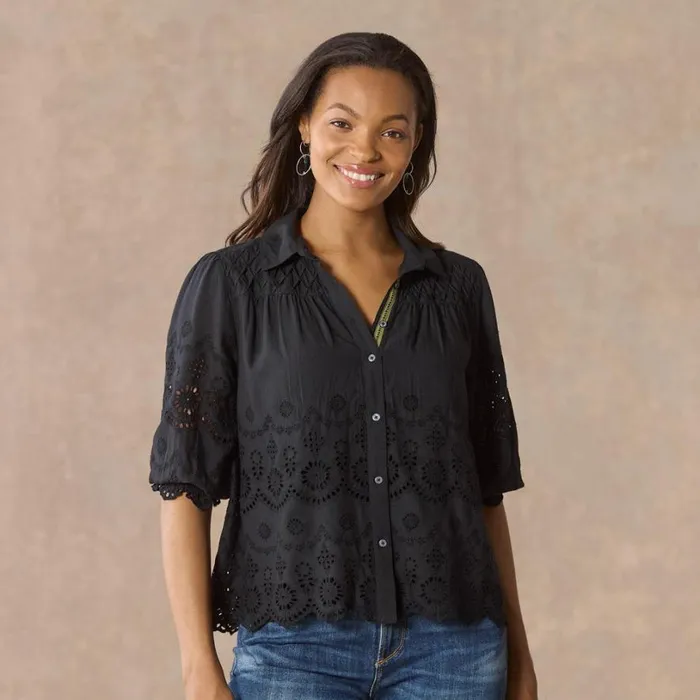 Women Arabella Eyelet Shirt Black Sundance Catalog Tops Women Arabella Eyelet Shirt Black Sundance Catalog Tops