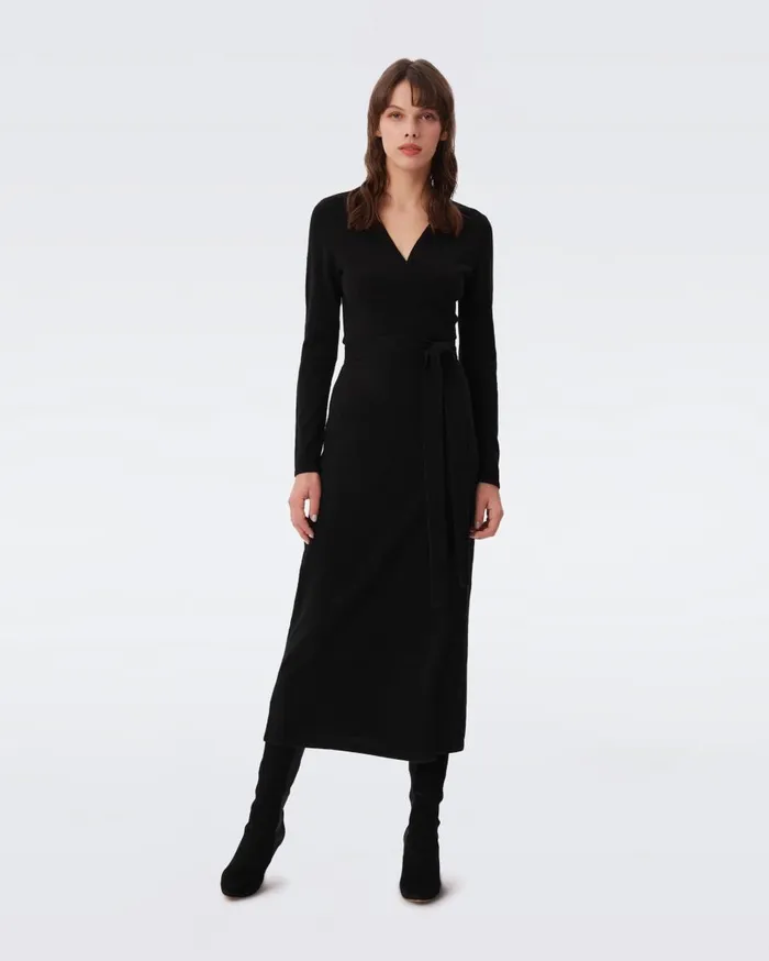 Women Astrid WoolCashmere Wrap Dress Black DVF Dresses