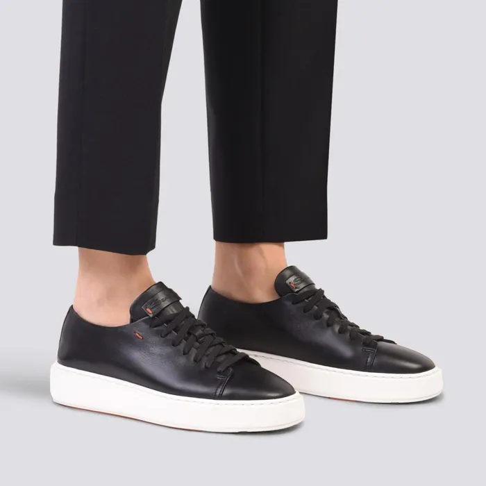 Women Black Leather Sneaker Santoni Sneakers
