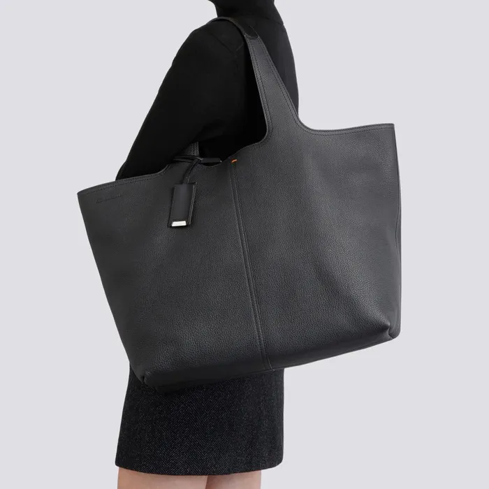 Women Black Tumbled Leather Shoulder Bag Santoni Bags