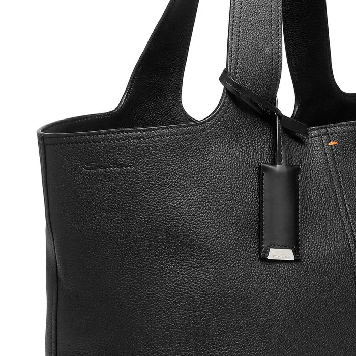Women Black Tumbled Leather Shoulder Bag Santoni Bags